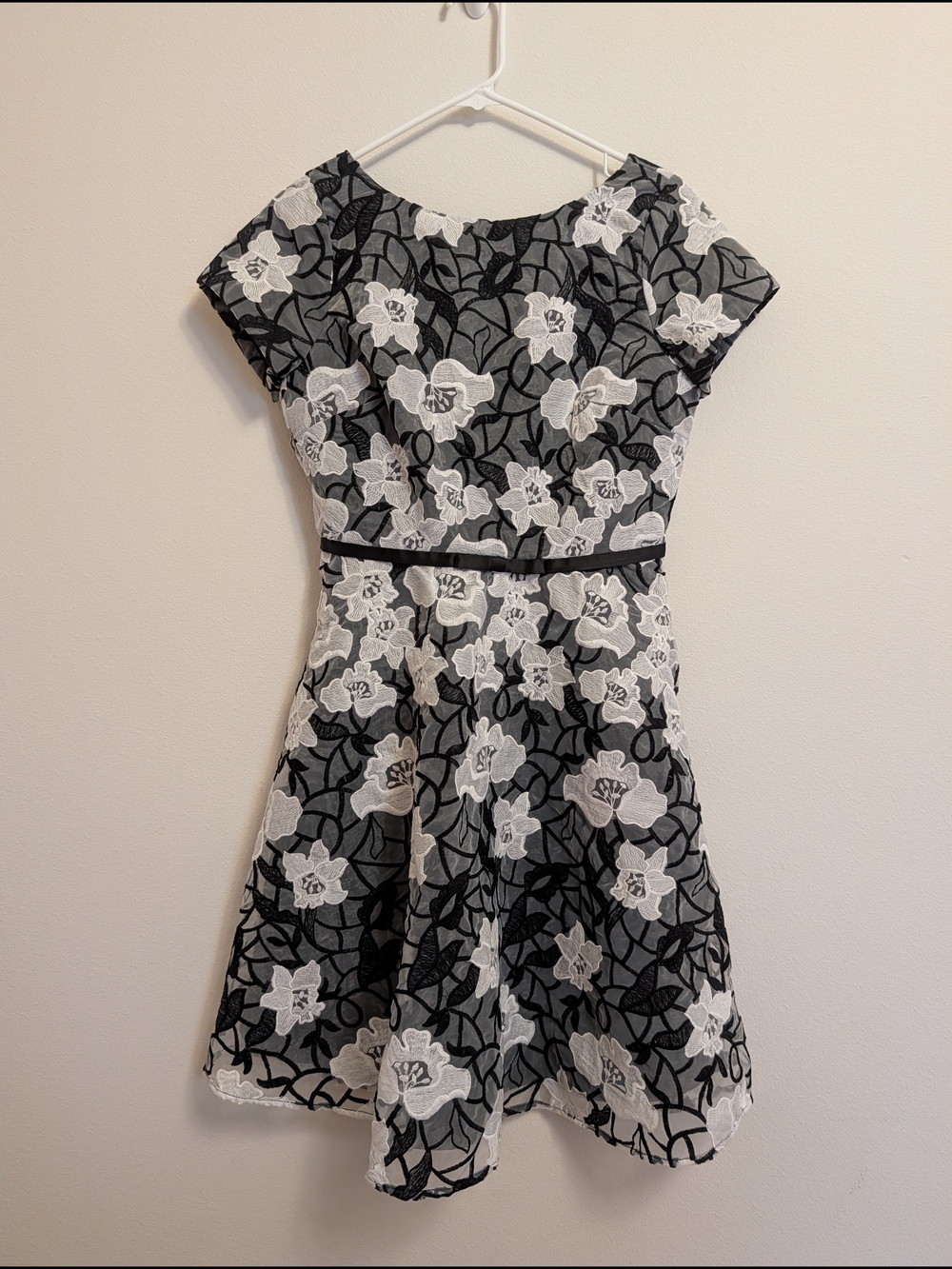 ERIN by Erin Fetherston Black and White Floral Lace Fit-and-Flare Dress
